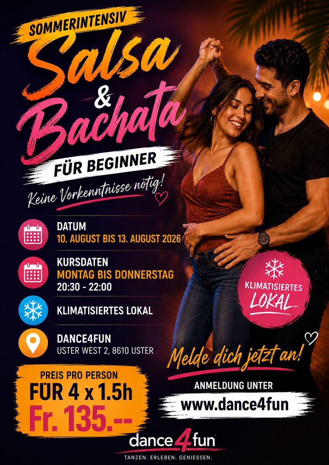 Paartanz Salsa Bachata Sommerintensiv Tanzkurse Uster